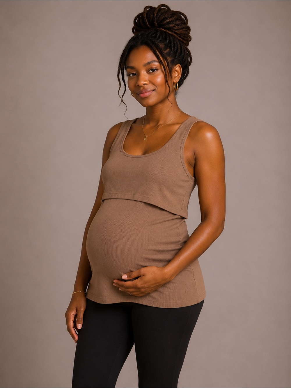Latched Mama Ribbed Nursing Tank Top in Camel